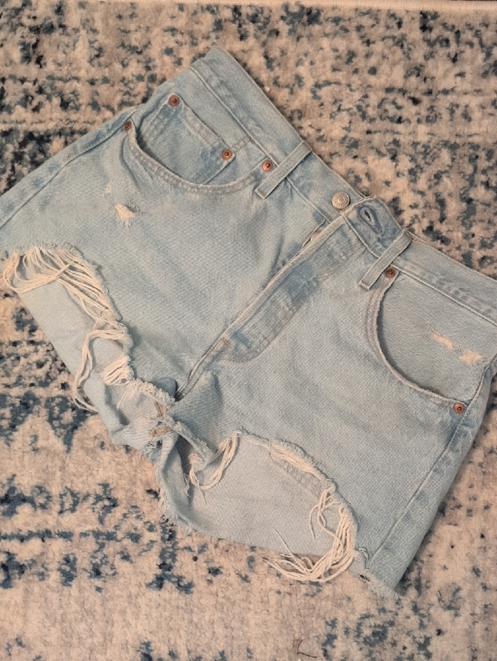 Light Blue Distressed Denim Jean Shorts - Women